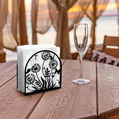 Dandelion Decorative Black Metal Napkin Holder for Table, 5.3" x 4.9" x 1.9" Grass Flower Standing Napkin Holder for Home Kitchen Restaurant Picnic Party Coffee Bar Dining Room