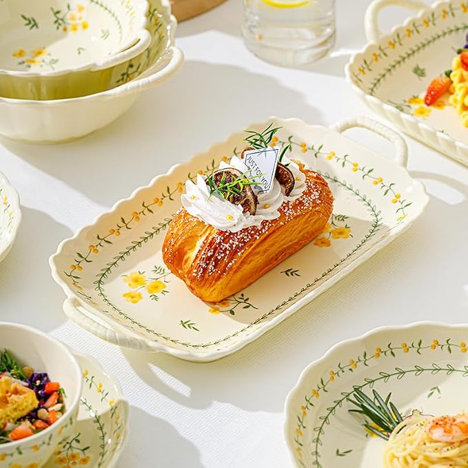 Ceramic Dinnerware Set, Floral Plates and Bowls Sets, Microwave & Dishwasher - Image 6