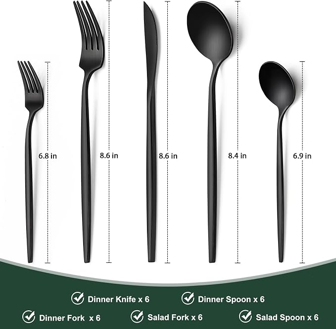 Matte Black Silverware Set 30 Piece, Wildone Stainless Steel Flatware Set - Image 2
