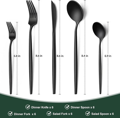Matte Black Silverware Set 30 Piece, Wildone Stainless Steel Flatware Set - Image 2