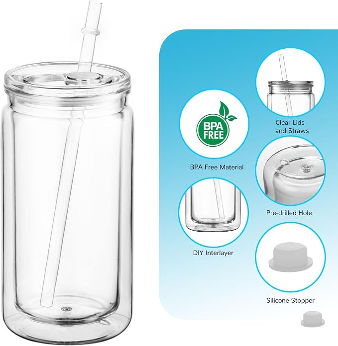 ZONEGRACE 12 Pack 16 oz Acrylic Snow Globe Tumbler Cups, Double Wall Plastic - Image 3