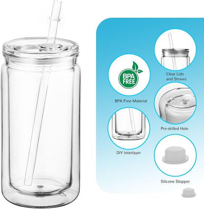 ZONEGRACE 12 Pack 16 oz Acrylic Snow Globe Tumbler Cups, Double Wall Plastic - Image 3