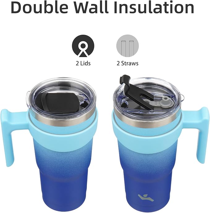 Konokyo 20 oz Tumbler with Handle and Straw, Insulated Travel Mug | Sky; - Image 3