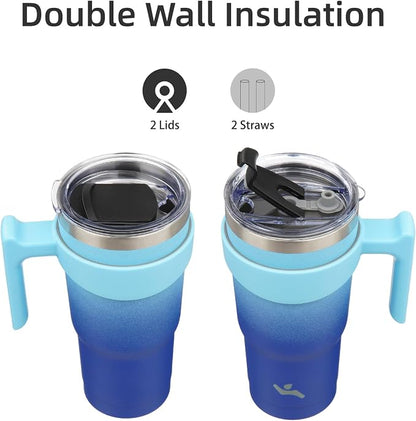 Konokyo 20 oz Tumbler with Handle and Straw, Insulated Travel Mug | Sky; - Image 3