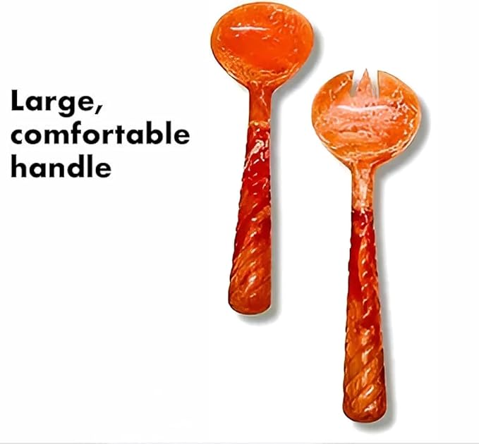 SS CRAFTS INDIA Premium 12.5" Vibrant Orange Marbled Resin Salad Servers | Set - Image 7