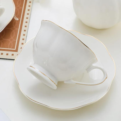 6oz Porcelain Tea Cup & Saucer Set of 6, Party | Elegant white ceramic - Image 4