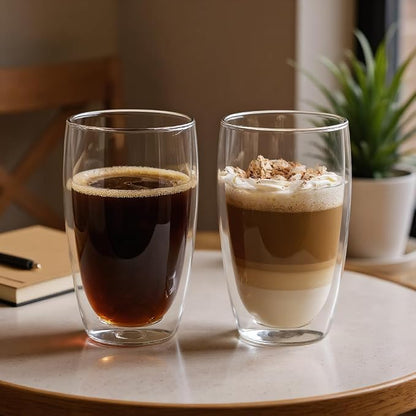 Double Wall Glass Coffee Mugs Set of 2, 15oz/440ml Insulated Glass Mugs - Image 5