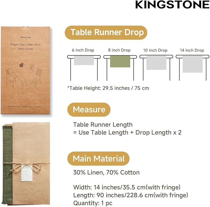 14 x 90 Inches Frayed Edge Table Runner, 270G Heavyweight Sand Washed Slub - Image 2