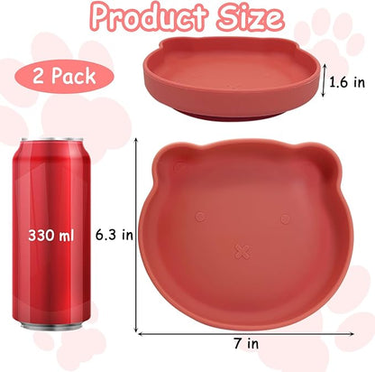 Silicone Cat Food Bowl Suction Cup Cat Dish 7" Shallow Cats Food & Water Bowls Set of 2 Non-Slip Kitty Plates Relief Whisker Fatigue Puppy Feeding Bowl for Dry & Wet Food (Red)