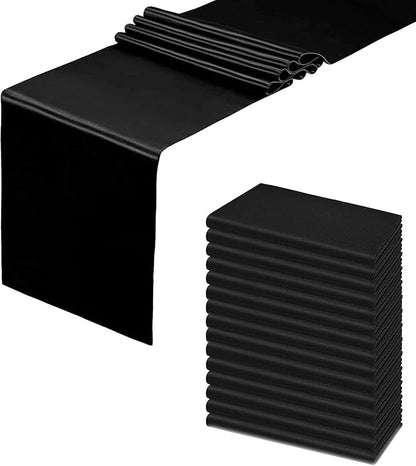 Black Table Runners, 12x108 Inches, 15 Pack | Satin, Silk and Smooth Fabric by HMQIANG