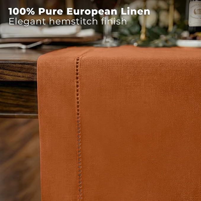 Signature Linen™ by D'Moksha Rust Table Runner 120 Inches Long, 100% Pure Linen - Image 2