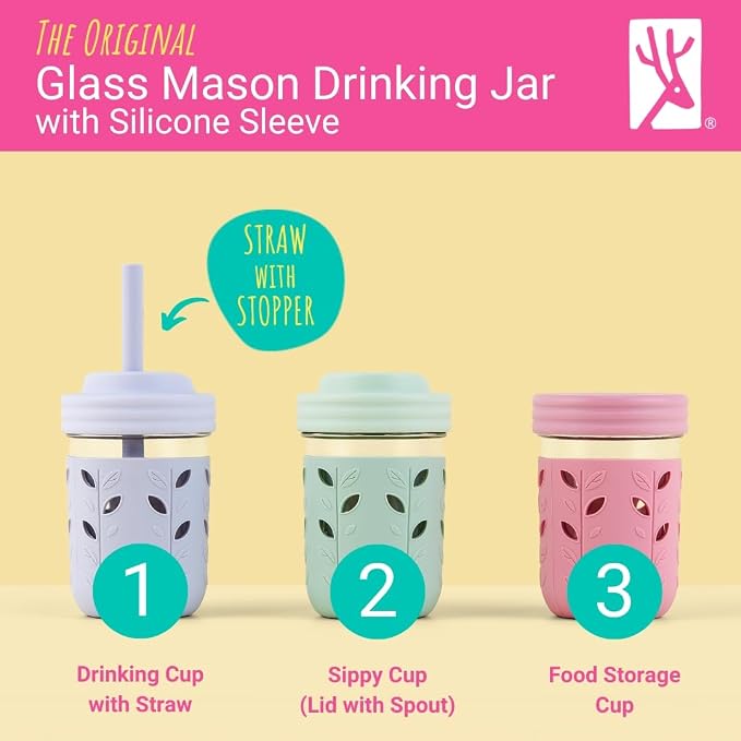Elk and Friends Kids + Toddler Glass Cups | The Original 8oz Glass Mason Jar - Image 2