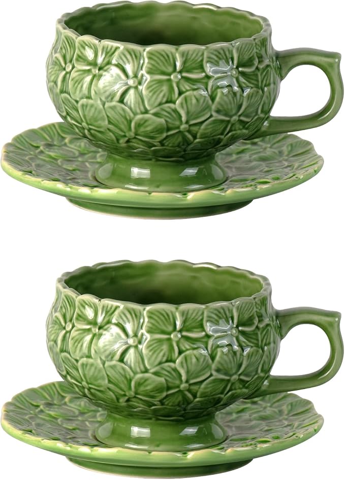 KAMMAK Tea Cups and Saucers Set of 2, 8.5 oz Porcelain Coffee Cups, 561N | by KAMMAK