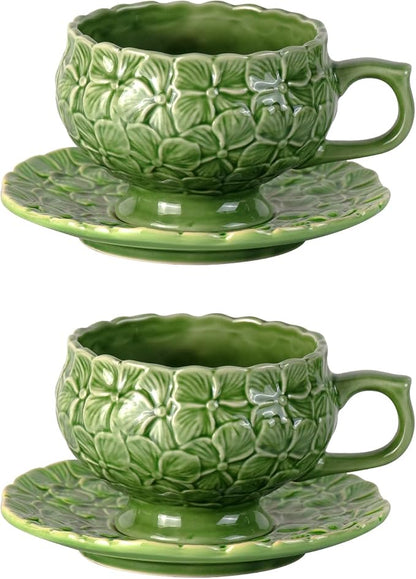KAMMAK Tea Cups and Saucers Set of 2, 8.5 oz Porcelain Coffee Cups, 561N | by KAMMAK
