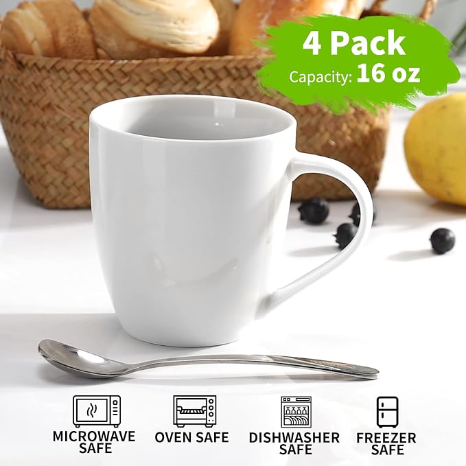Mfacoy White Coffee Mugs Set of 4, 16 Ounce Mug - Image 4