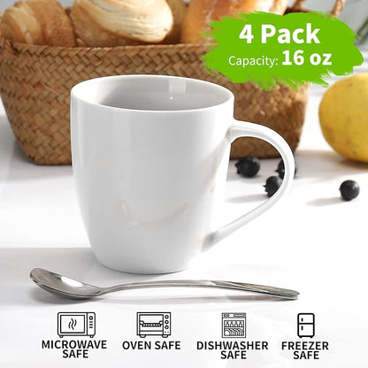 Mfacoy White Coffee Mugs Set of 4, 16 Ounce Mug - Image 4