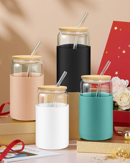 sungwoo Glass Cups with Lids and Straws, 4 Pack 16OZ Iced Coffee Cups with - Image 8