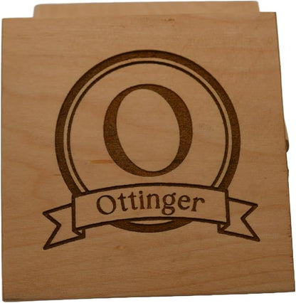 Personalized Wooden Coasters with Monogram, Wedding Date Engraved, Family Name- Choice of Wood (Name Inside Initial Round)