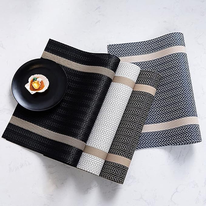 PIGCHCY Placemats Set of 6, Black Elegant Placemats Washable Non-Slip Luxurious Durable Table Mats for Home/Dining Room Decoration