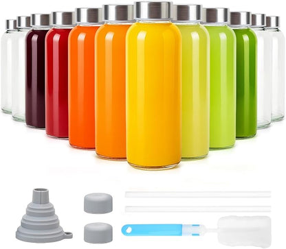 Sursip 10 oz Glass Juice Bottles, 12 Pack, Leakproof Stainless Lids | Reusable by Sursip%C2%AE
