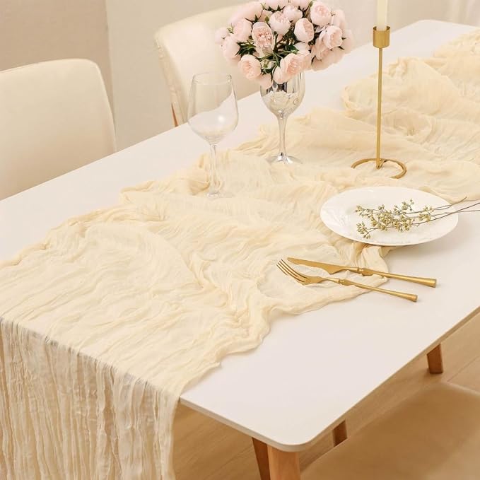 6 Pack Beige Cheesecloth Table Runner 22x120 Inch | Boho Gauze Table Runner - Image 5