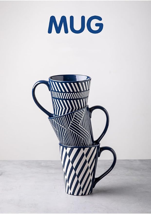 Ceramic Mug 15 Ounce Blue and White Zebra Stripe 3D Embossed Mug, Large Coffee - Image 7