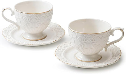 Cups and Saucers Tea Cups Set of 2, Ceramic Coffee Cups - Image 3