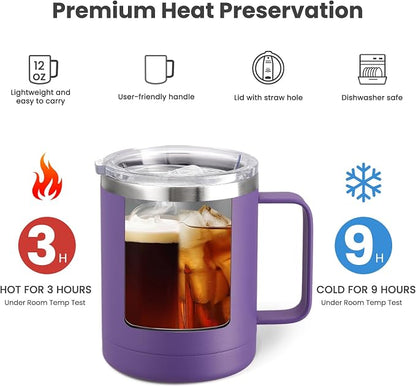MEWAY 12oz Coffee Mug With Handle and Sliding Lid, Stainless Steel Travel - Image 3