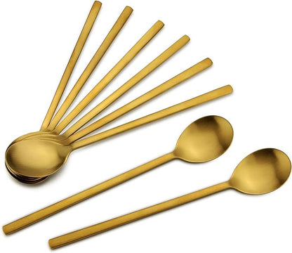 IQCWOOD Korean Spoons, 8 Pieces Stainless Steel Gold Soup Spoons, 8.5 Inch | by IQCWOOD