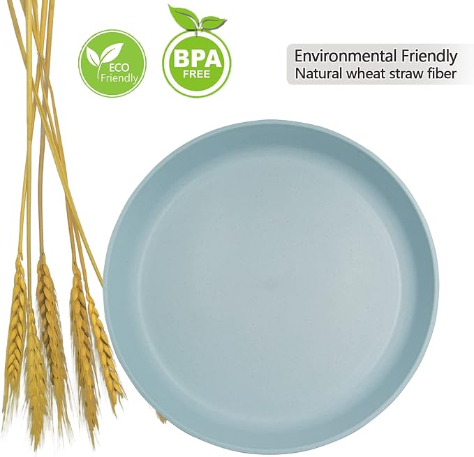 10 Inch Plastic Dinner Plates Set of 8, Wheat Straw Plates Reusable & - Image 2