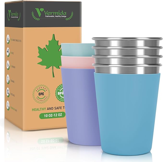 Stainless Steel Cups for Kids and Toddlers, 12oz Stackable Stainless Steel Kids by Vermida