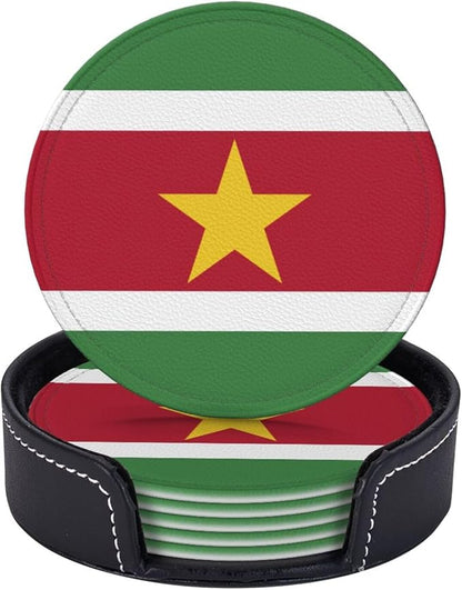 6 Pack Surinam Flag Leather Coaster by GTEVUTS