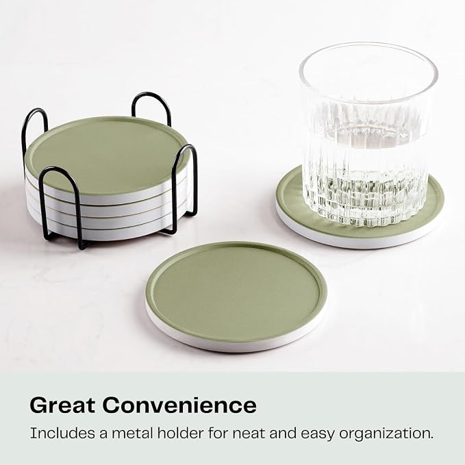 Set of 6 Olive Green Coasters - Image 5