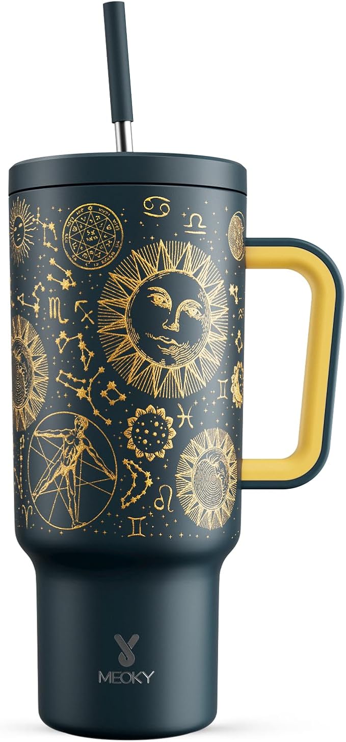 Meoky 40 oz Tumbler with Handle and Straw, Tumbler with Lid and Straw, by MEOKY