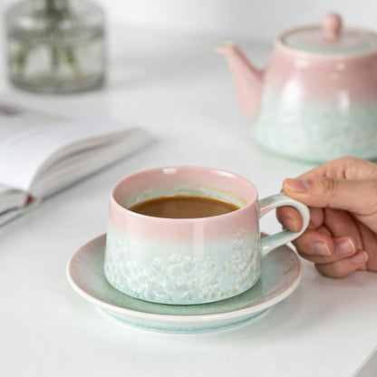 KAMMAK Tea Cups and Saucers Set of 2, 7.7 oz Glaze Coffee Mugs, JX001 | - Image 6