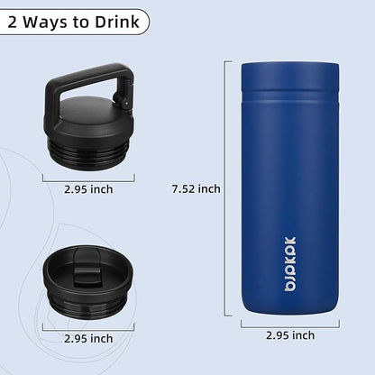 BJPKPK Insulated Water Bottle with 2 Lids,20 oz Double Wall Stainless Steel Vacuum Tumbler Travel Coffee Mug,Wide Mouth Thermal Cup,Sapphire Blue
