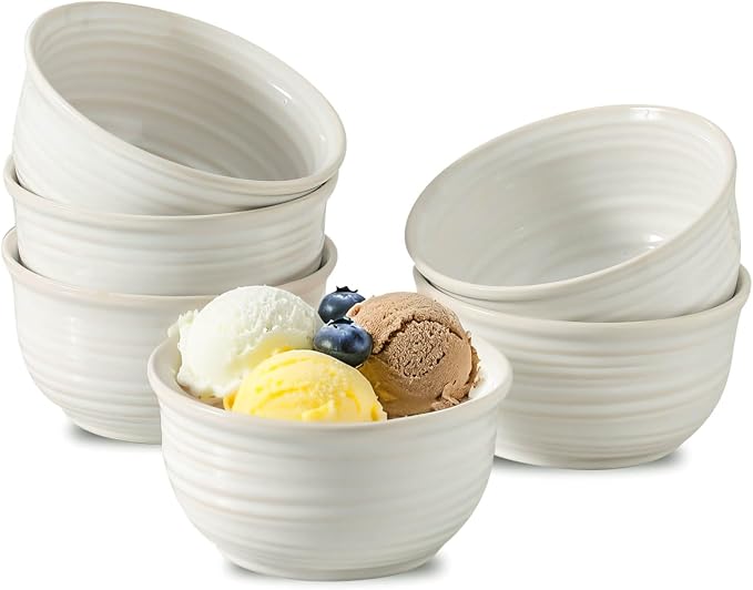 Ceramic Soup Bowls Set of 6, 20 Ounce Deep Creamy White Cereal Bowls, Microwave by JINGUS
