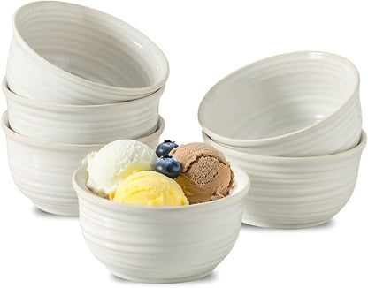 Ceramic Soup Bowls Set of 6, 20 Ounce Deep Creamy White Cereal Bowls, Microwave by JINGUS
