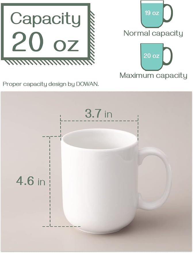 DOWAN Large Coffee Mug, 20 oz Ceramic White Coffee Mugs Set of 6 | 20oz large - Image 2