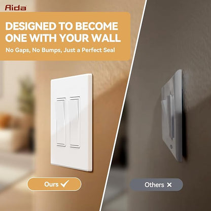 AIDA 4 Pack Screwless Wall Plate cover, 2 Gang Wall Plate Screwless Outlet Switch Covers Outlet Covers Switch Plate Wall Plates for Electrical Outlets and Switches, UL Listed -Matte White