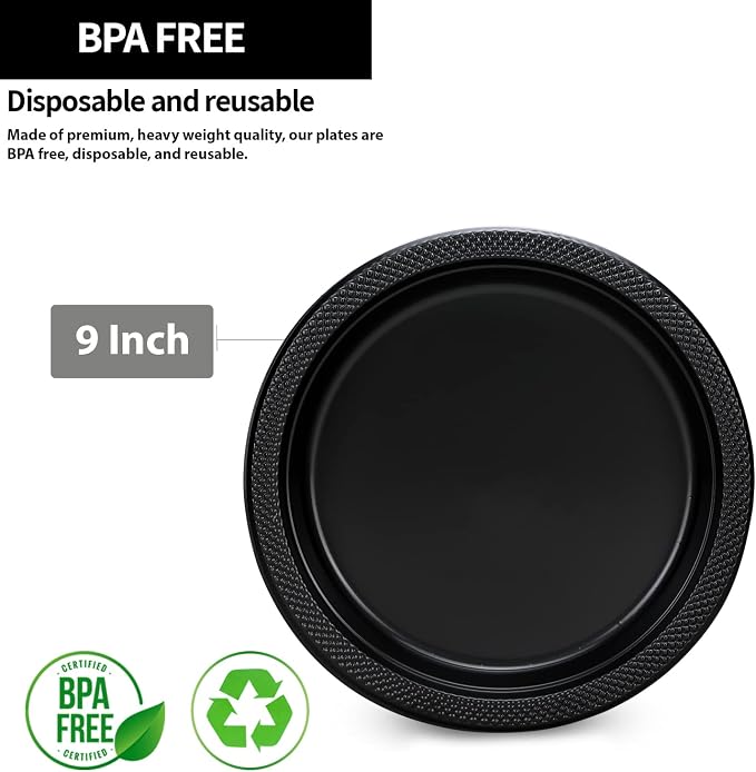 Hanna K. Signature Black Plastic Plates 9 Inch - Image 2