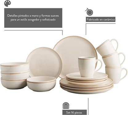 Corona Dinnerware Set 16-pieces Earthenware | Beige Caoba | Hand-Painted | Set - Image 2
