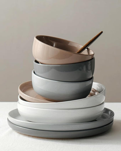 Famiware Milkyway 12-Piece Stoneware Dinnerware Set, Dishes Set - Image 4