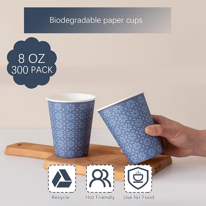Clawsoff 1000 Pack Paper Cups 8 oz Bulk Disposable Coffee Cups Navy Floral | - Image 4