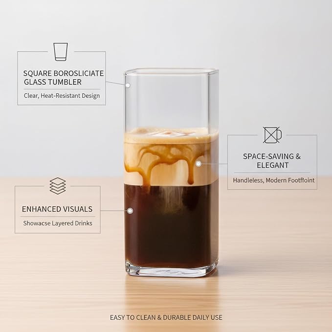 Drinking Cup Square Borosilicate Glass Tumbler Handleless Design - Image 5