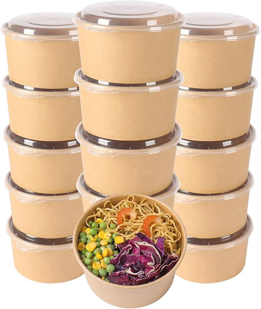 34 oz Disposable Kraft salad paper bowls with lids, Food containers Soup Bowls Party Supplies Treat Bowls 50 Pack
