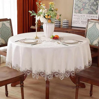 Sandweek Washable Lace Tablecloth Floral Embroidered Tablecloth Wrinkle Free & - Image 2