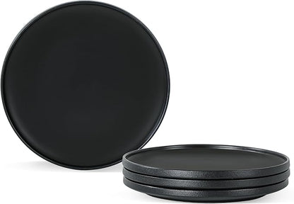 Ceramic Salad & Dessert Plates Set, 8 Inch, Modern Black | Stoneware, by Shrynxal
