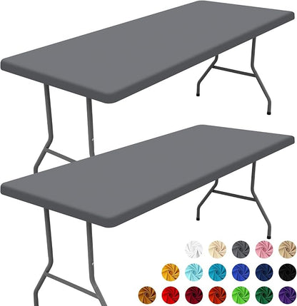 Spandex 4 Foot Rectangle Table Cloth 2 Pack, Elastic Fitted Tablecloths for Picnic, Stretch Washable Patio Table Cover for Outdoor, Camping, Banquet and Parties (Grey, 30"x48")