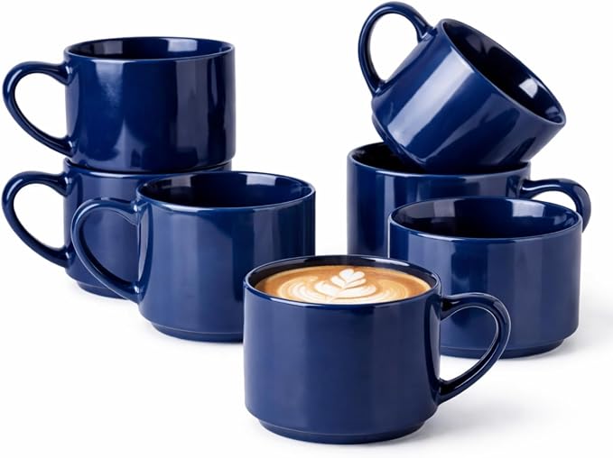 GBhome 14 OZ Coffee Mugs Set of 6, Stackable Navy Blue Coffee Cups Set | Modern by GBhome